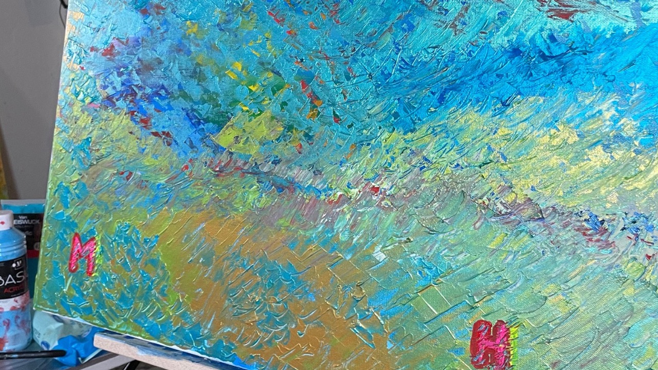 Entstehungsprozess eines Werks bei den Kopf-FREI-Art-Workshops im Atelier von LadyMARIANN-Arts.